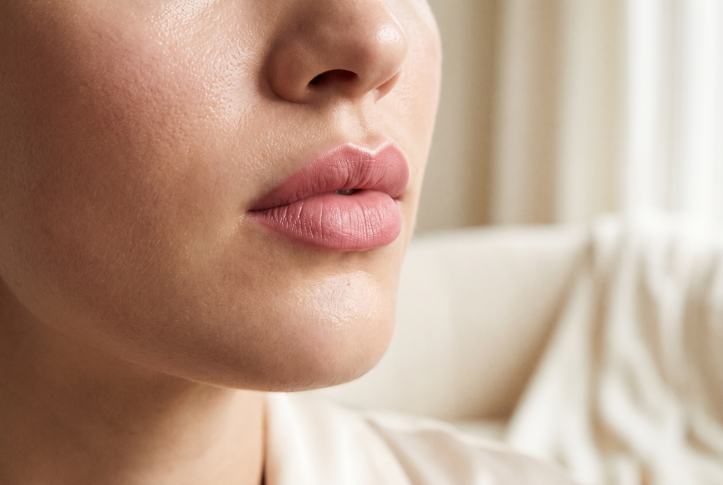 Nahaufnahme definierter, natürlich voller Lippen nach Filler